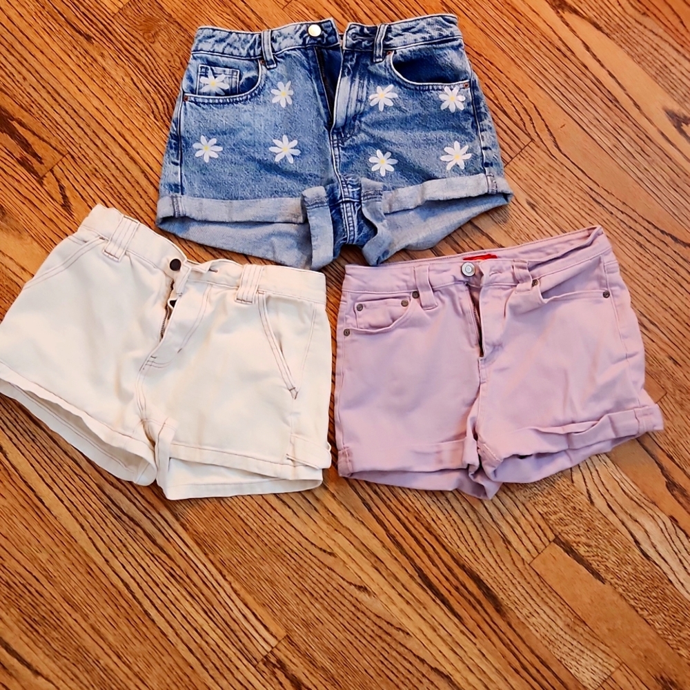 4 pairs of colored jeans shorts/skirt: Pac Sun/Dickies/Mi Ami
